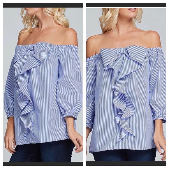 BNWT Striped Off Shoulder Top with Bow - Picture 1 of 3